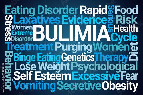 Bulimia Word Cloud on Blue Background