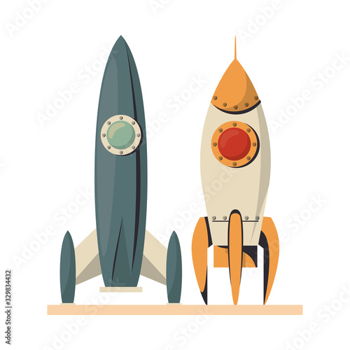Fototapeta Naklejka Na Ścianę i Meble -  space ship and rocket flying isolated icon