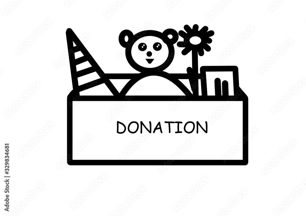 Box with toys for donation. Illustration for the theme do good, donations, charity, help to orphanages and low-income families, second life to toys.