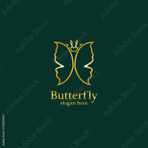 Golden Butterfly logo. Royal butterfly logotype