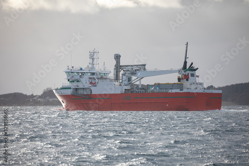 Cargo ship arrives Brønnøysundet in northern Norway 