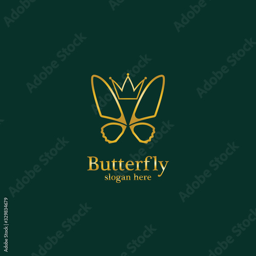Golden Butterfly logo. Royal butterfly logotype