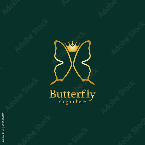 Golden Butterfly logo. Royal butterfly logotype