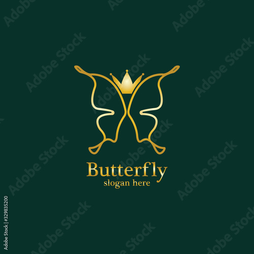 Golden Butterfly logo. Royal butterfly logotype