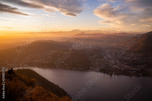 Impressive Sunset from Brunate above Como Lake