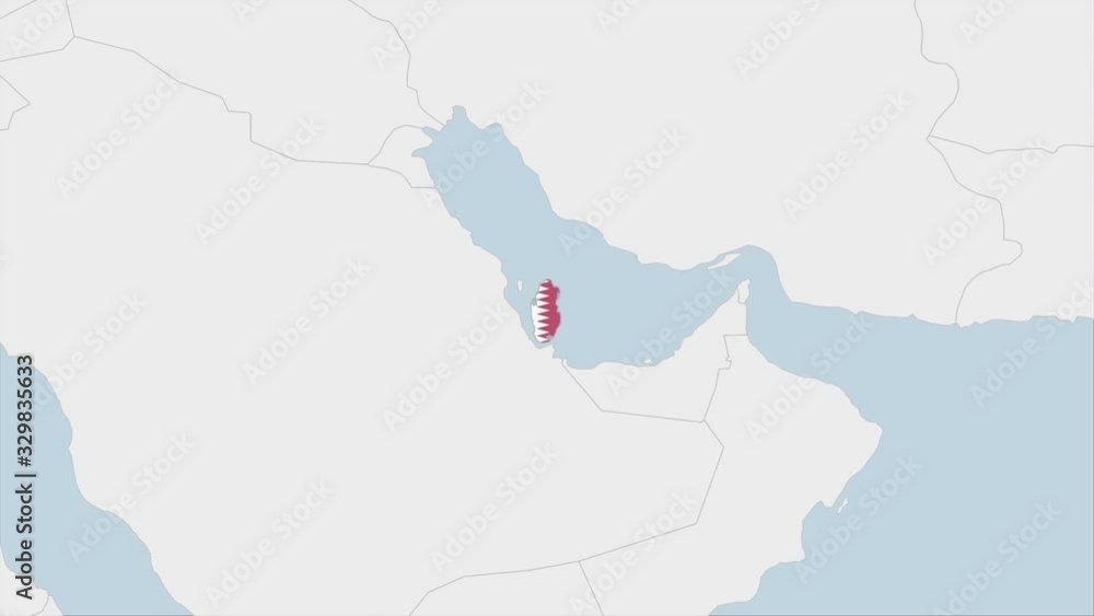 Qatar map highlighted in Qatar flag colors and pin of country capital ...