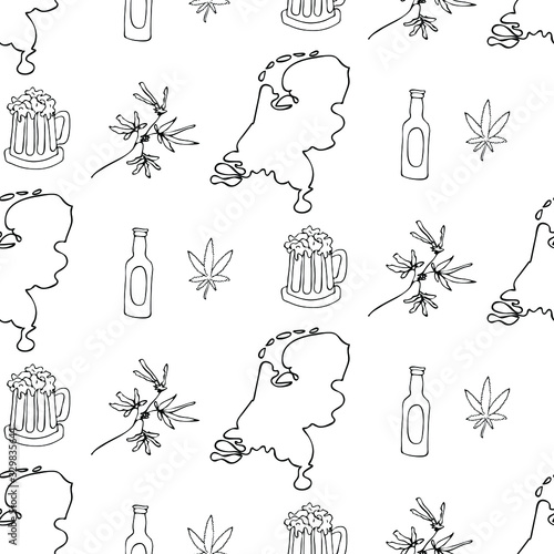 Nederland's icons seamless pattern. Sketch vector illustration, doodle elements, Isolated Nederland's national elements, Travel to Nederland's pattern for cards and web pages