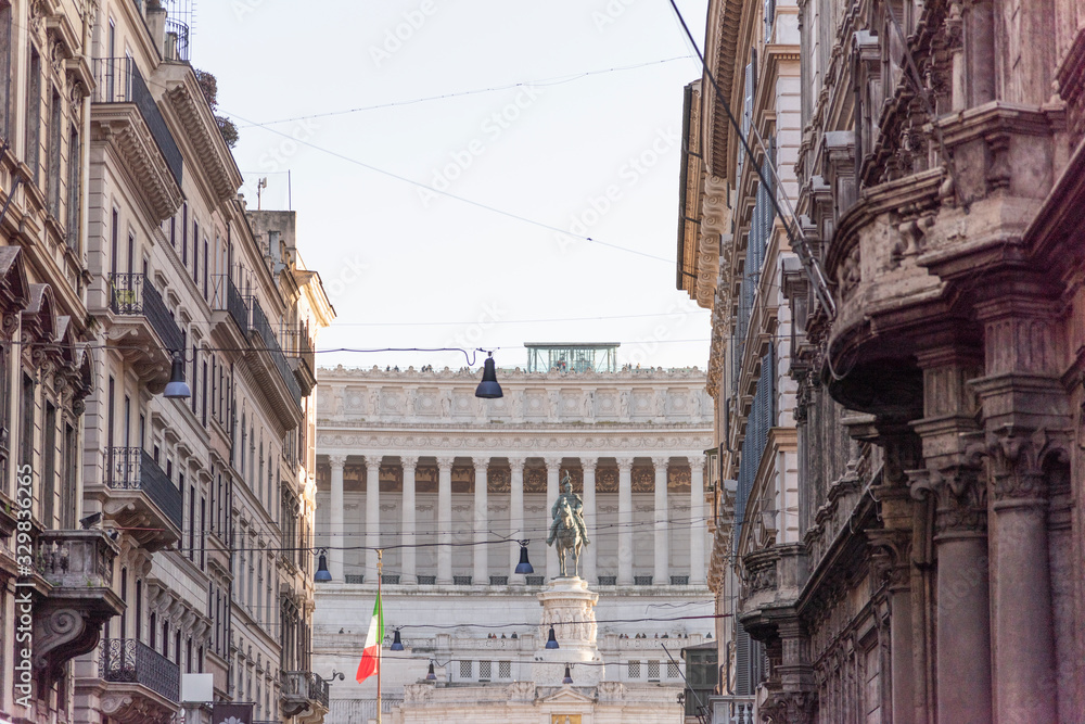 Altar of the Fatherland in Rome, Italy seen from via del Corso. National monument to Vittorio Emanuele II called Vittoriano.
