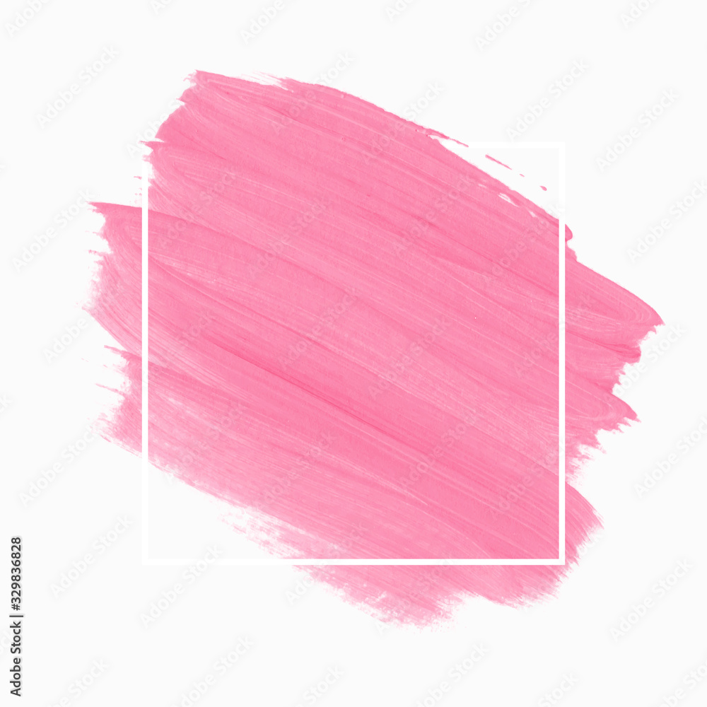 Pink brush stroke paint abstract shape background vector over square ...