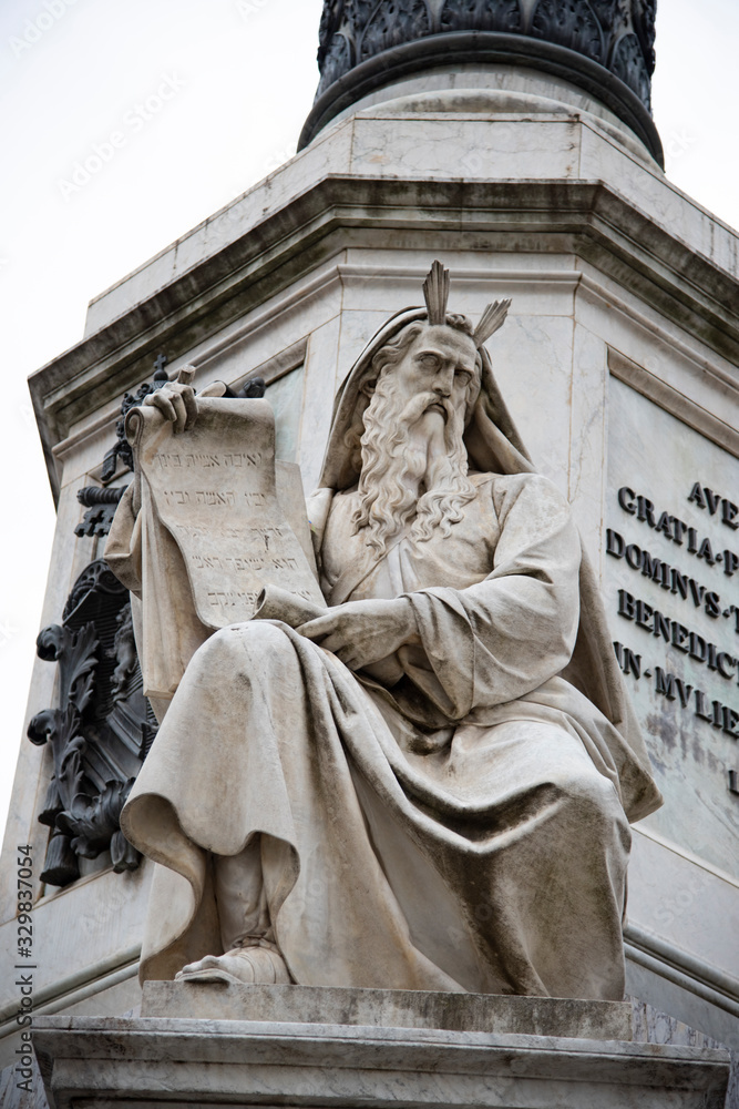 The statue of Moses on the column of the Immaculate Conception by Ignazio in Piazza