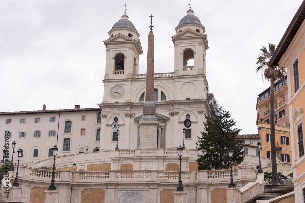 Trinit dei Monti church, Rome, Italy. Spanish Steps.