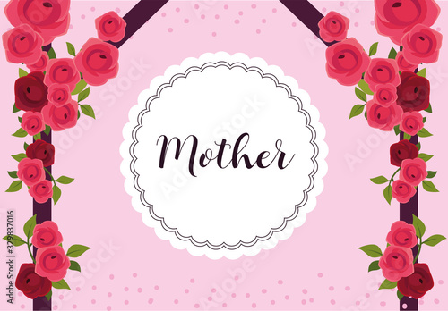 card label mother with flower frame