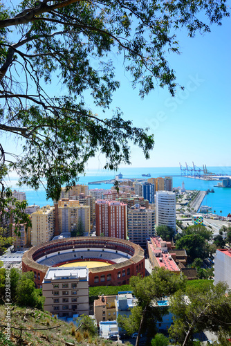 Malaga, Spain - March 4, 2020: View of the city of Malaga and the La Malagueta Bullring.