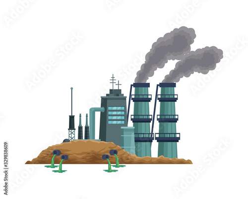 factory with polluting chimneys scene