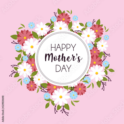 label happy mothers day and flower frame