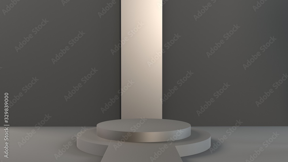 3d gray white bright cylinder podium minimal studio background. 3d gray white bright cylinder podium minimal studio background.