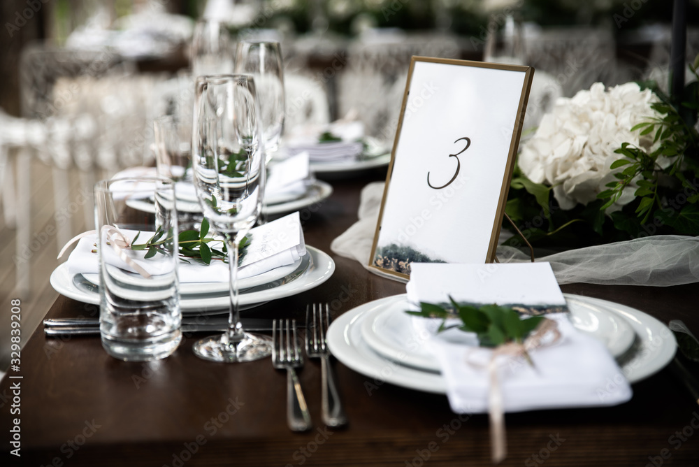 Fototapeta premium Framed table number at the festive banquet.