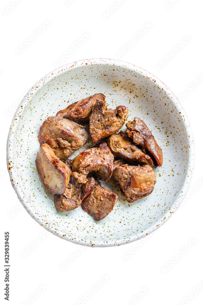 liver cream stew, creamy sauce (chicken liver, healthy diet eating) keto or paleo diet menu concept background. top view. copy space for text liver cream stew, creamy sauce (chicken liver, healthy diet eating) keto or paleo diet menu concept background. top view. copy space for text