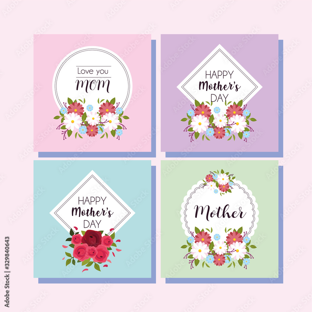 Naklejka premium set of cards with label happy mothers day