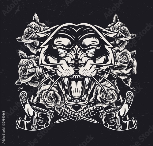 Angry black panther head vintage concept