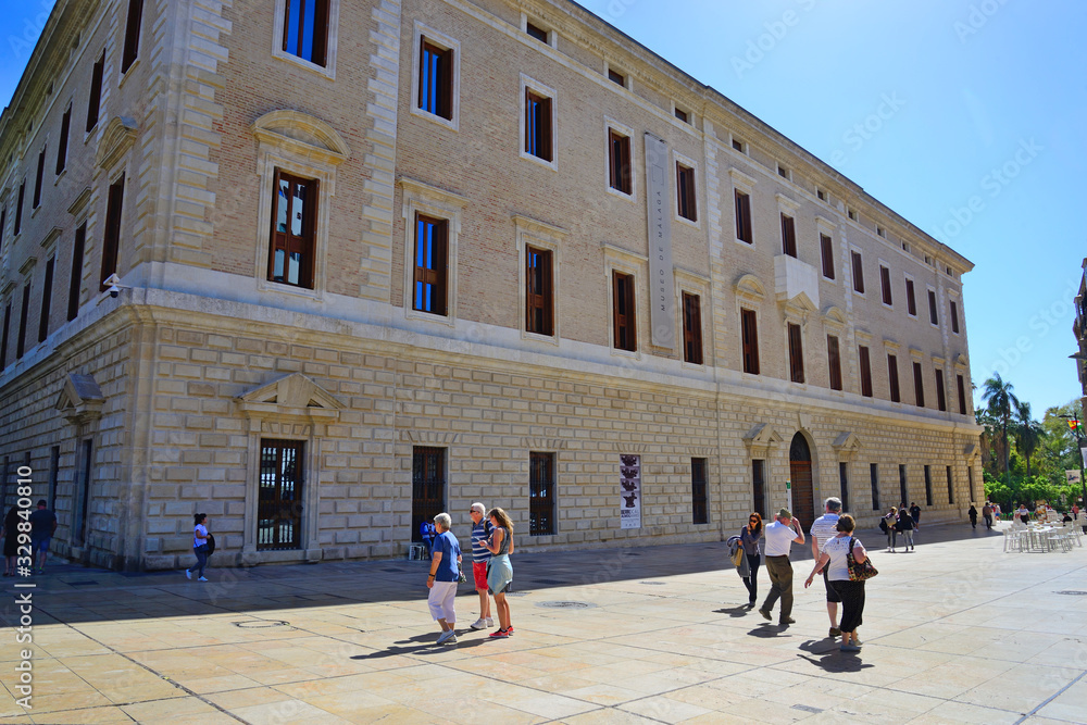 Fototapeta premium Malaga, Spain - March 4, 2020: Facade of the Malaga Museum located in the Plaza de La Aduana.