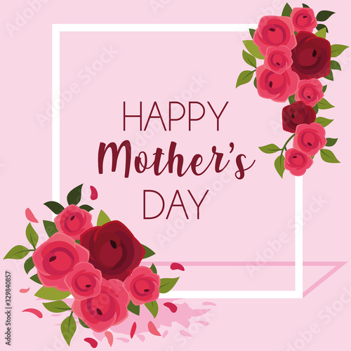 card with label happy mothers day and flower frame