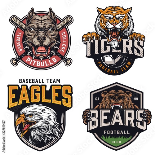 Sports teams vintage colorful logotypes
