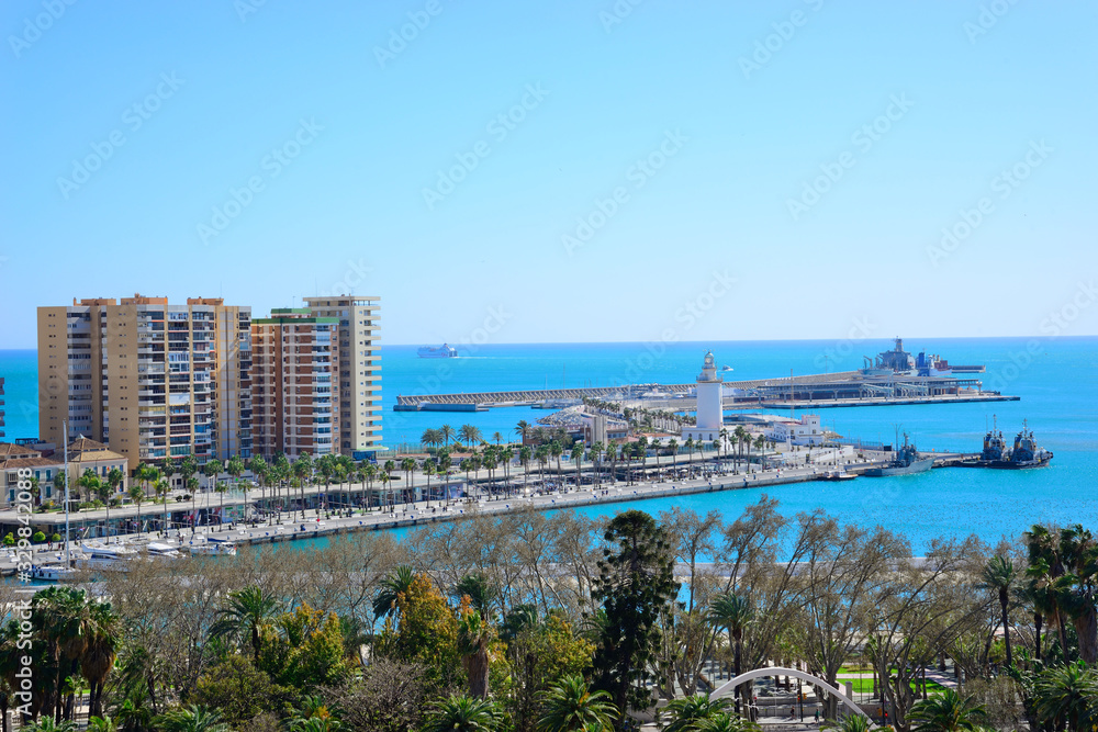 Malaga, Spain - March 4, 2020: Views of the city of Malaga and the Port.