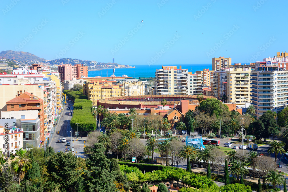 Malaga, Spain - March 4, 2020: Views of part of the city of Malaga.