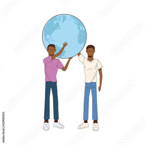 interracial men lifting planet earth avatars characters