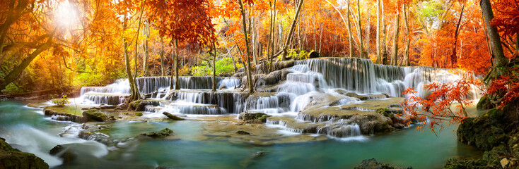 Wandcirkels Watervallen Waterval diep in tropisch regenwoud  © Stock_ko