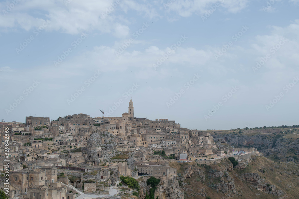 Landscape of the Sassi di Matera, Italy. Ancient cave dwellings inhabited since the Paleolithic period.