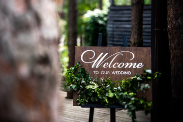 Wooden board in a wedding decor