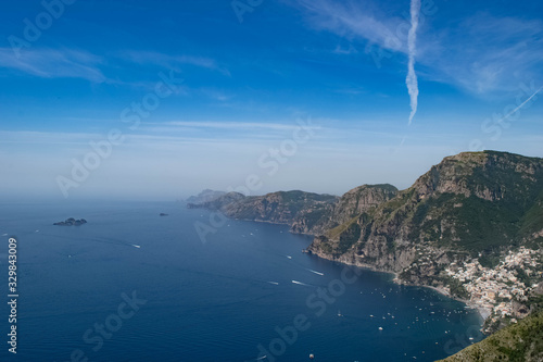 Aerial view of Positano town and Amalfi coast from 
