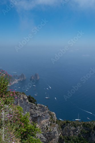 Panoramic view from the hill of Capri island, South Italy.