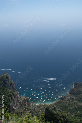 Panoramic view from the hill of Capri island, South Italy.