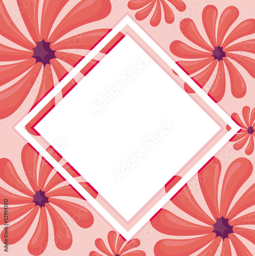decorative frame over floral and colorful background