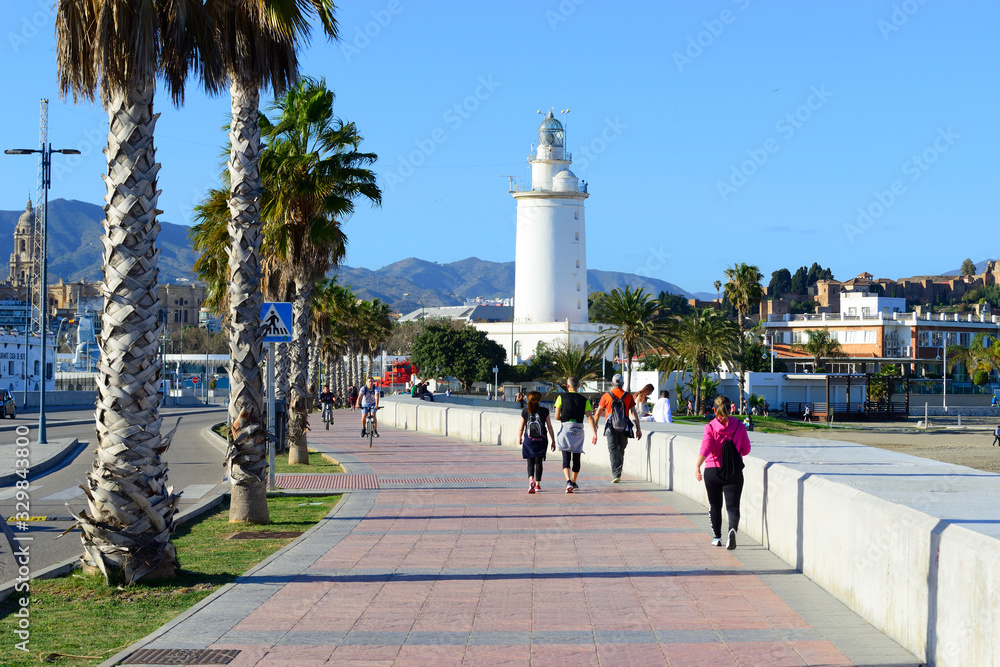 Malaga, Spain - March 4, 2020: Image of the Lighthouse of Malaga.