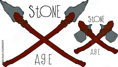 rough spear and stone ax primitive tools of the savages of the hunters of the stone age