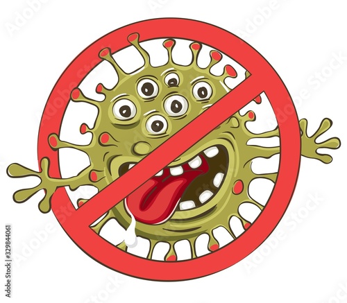 Stop coronavirus. Vector illustration, spooky cartoon virus