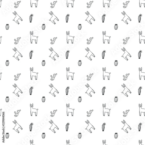 Cute lamas and alpacas. Funny animals isolated on white. Alpaca pattern. Cactus