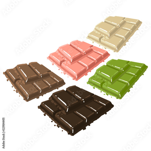 Vector collection of chocolate bars of different type.