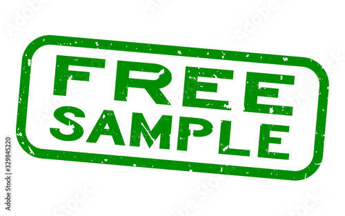 Grunge green free sample word square rubber seal stamp on white background