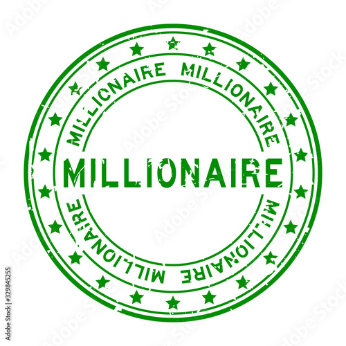 Grunge green millionaire word squre rubber seal stamp on white background