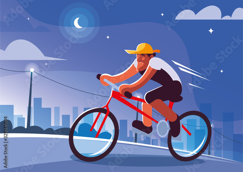 Fototapeta Naklejka Na Ścianę i Meble -  man riding bicycle outdoors, healthy lifestyle