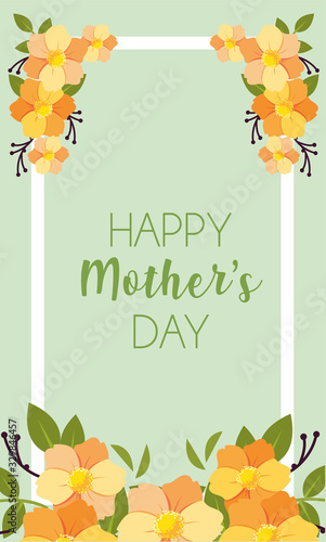 card with label happy mothers day and flower frame
