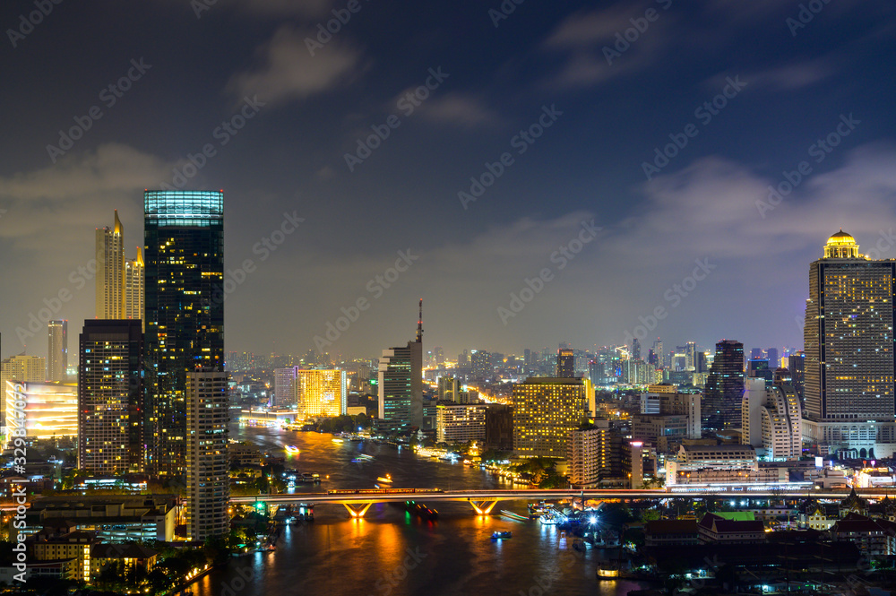 cityscape Bangkok skyline in Twilight night view, Thailand. Bangkok