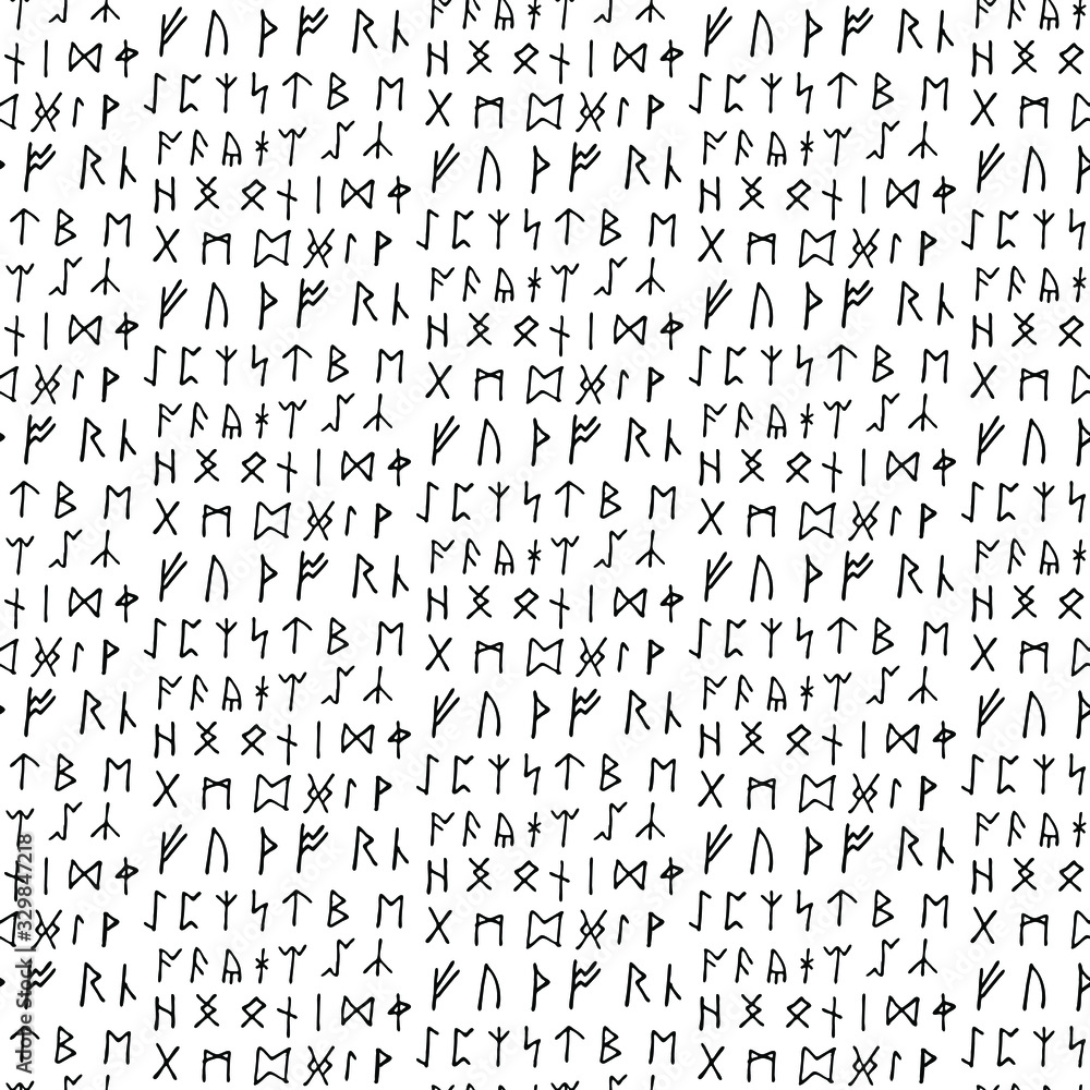 Pattern of Old Norse Scandinavian runes. Runic alphabet, futhark. Ancient occult symbols