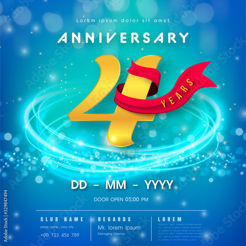 4 years anniversary logo template on blue Abstract futuristic space background. 4th modern technology design celebrating numbers with Hi-tech network digital technology concept design elements.