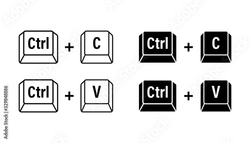 Ctrl C and Ctrl V computer keyboard buttons. Desktop interface. Web icon. Vector stock illustration. photo